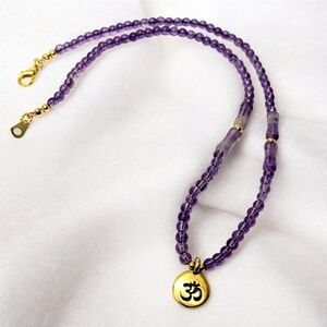 Handmade Amethyst AAA Grade 18" Gemstone Bead Necklace with Ohm Pendant